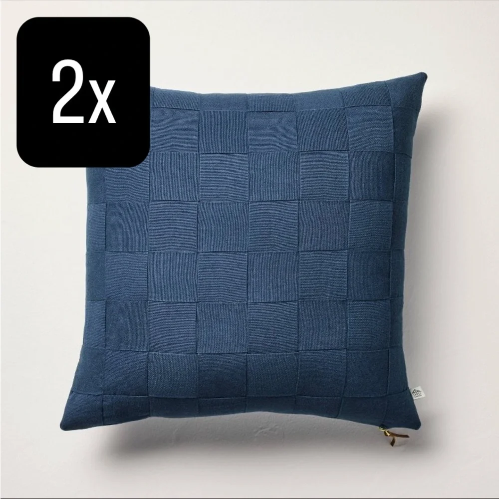 Set of 2 Basket-Weave Square Throw Pillows - Hearth & Hand with Magnolia Navy